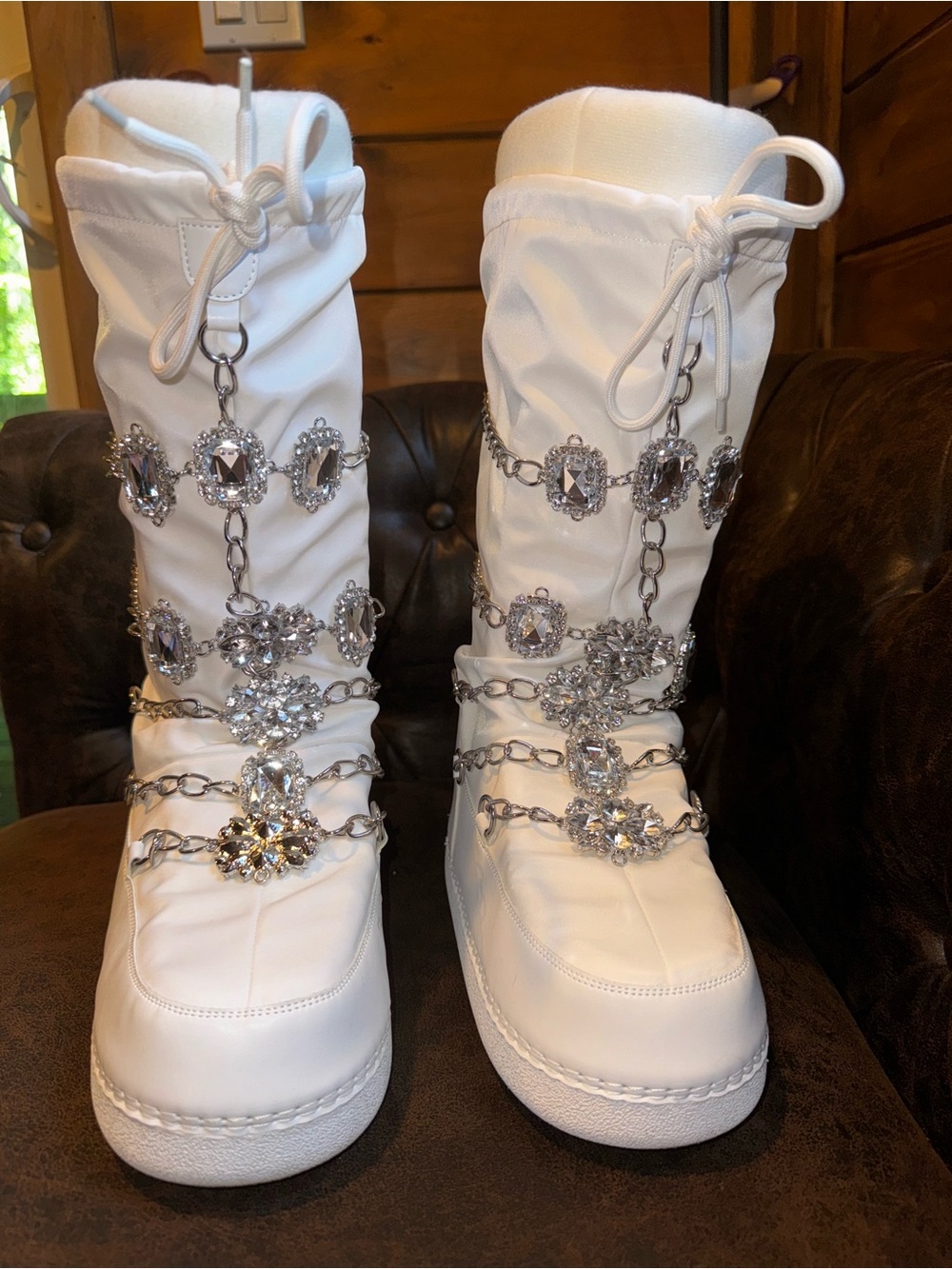 Dolls Kill Sugar Thrillz Silver Chain White Boots